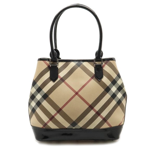 BURBERRY Handbags - BURBERRY Burberry Plaid Tote Bag Shoulder PVC Patent Leather Beige Black Bord...